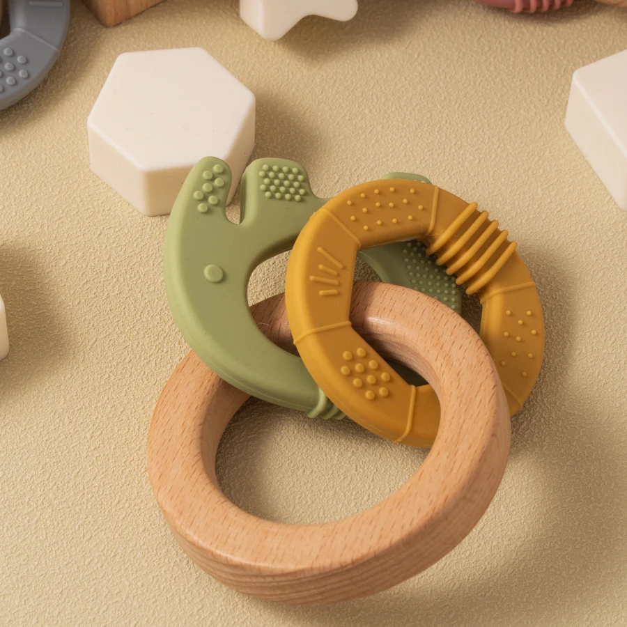 1PC Silicone Teether Baby Toy Elephant Shape Wooden Teether Ring Kid Gift BPA Free Children Goods Kid Teething Chewing Toy