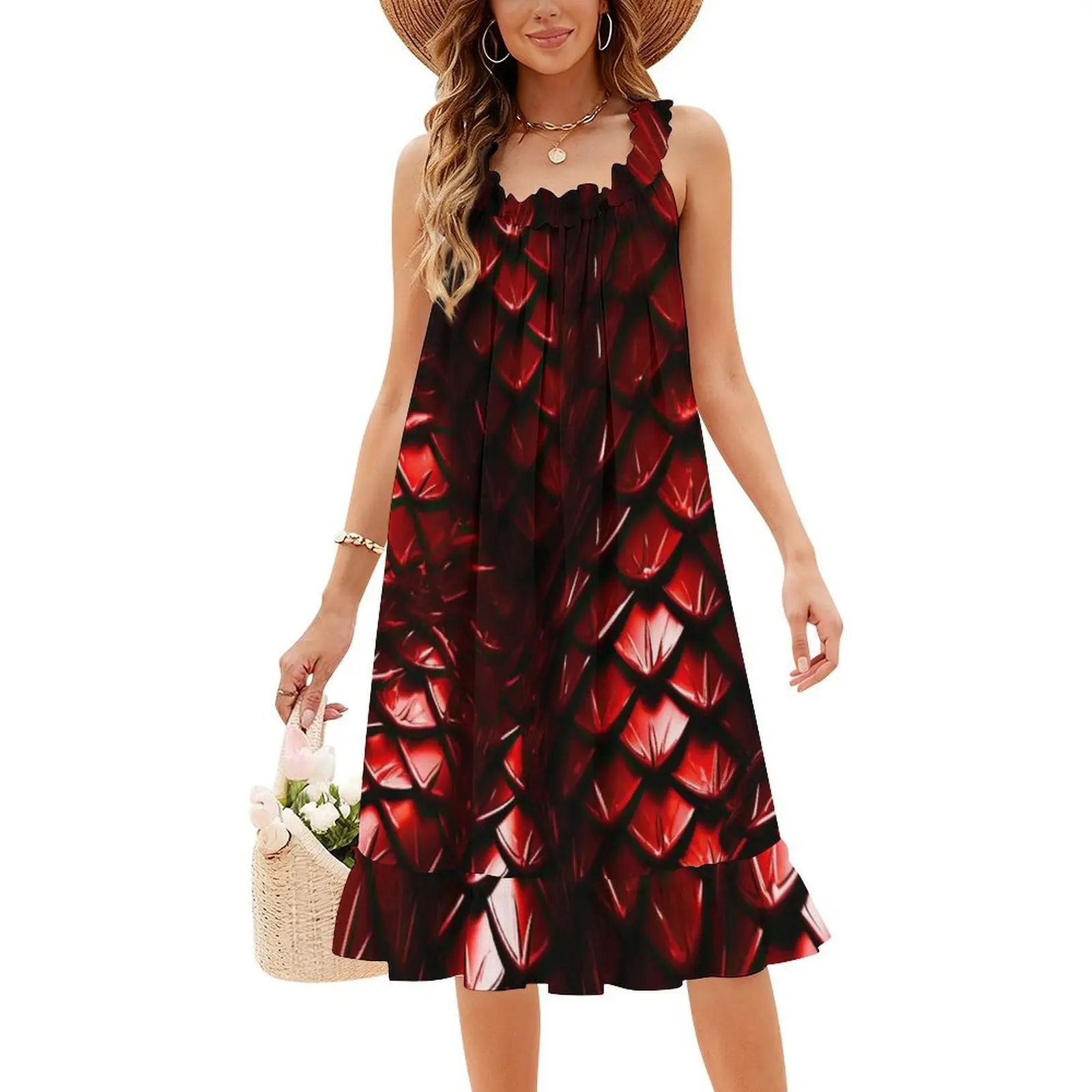 فستان نسائي للحفلات من Red Dragon Scales، ملابس نادي مطبوعة عصرية للإناث، موازين التنين الأحمر التنين