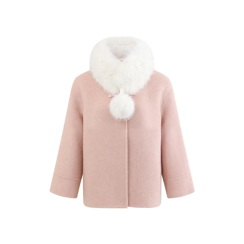 Elegant Wool Cape Coat Short Loose Outerwear Women New Chinese Style Cloak with Beaded Button Warm Double-Faced Winter Jacket