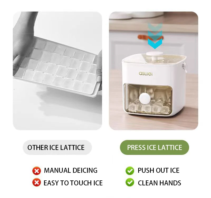 Drücken Sie die Eiswürfelform mit großer Kapazität, Aufbewahrungsbox aus lebensmittelechtem Material mit Griff für den Kühlschrank zu Hause. Holen Sie sich schnell gefroren für zu Hause – Detail 4