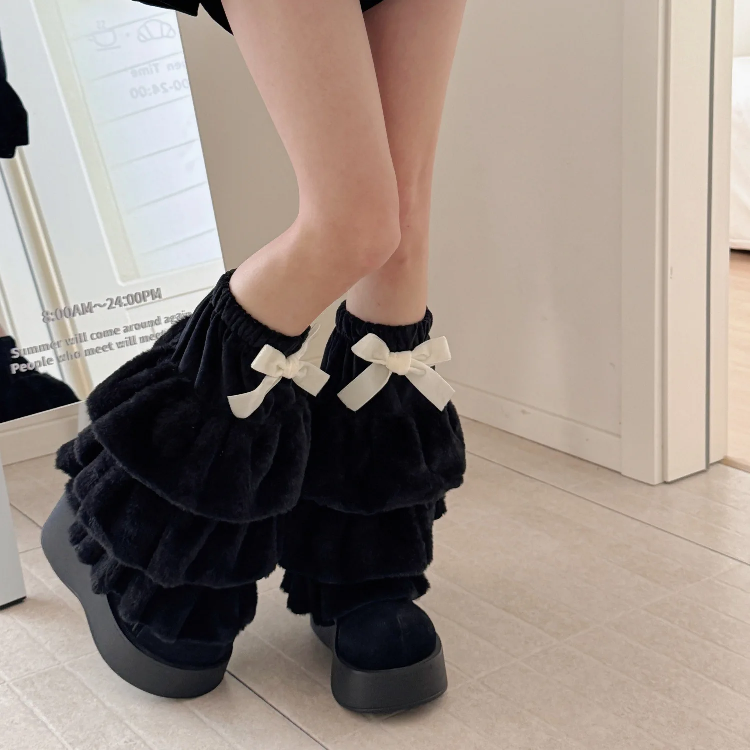 Женские гетры с рюшами, контрастные цветные носки с бантом, украшенные до середины икры, осень-зима