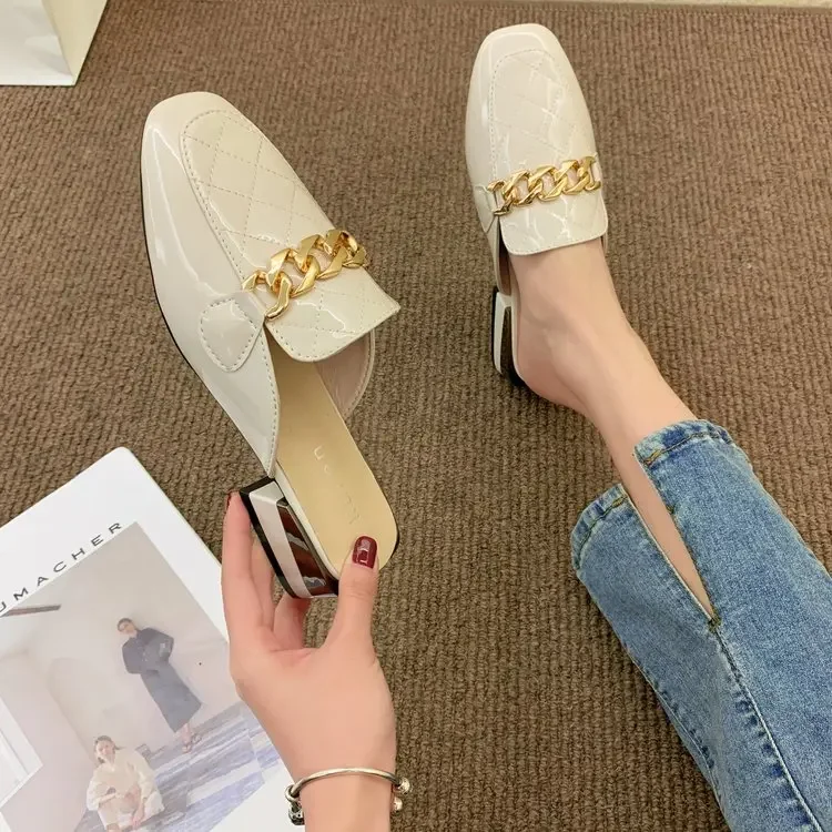 Sweet Chain Female Slippers Slip-ons Shoes Spring Summer Sandals 2024 Women\'s Mules Shoes Women Ladies Slides Sandalias