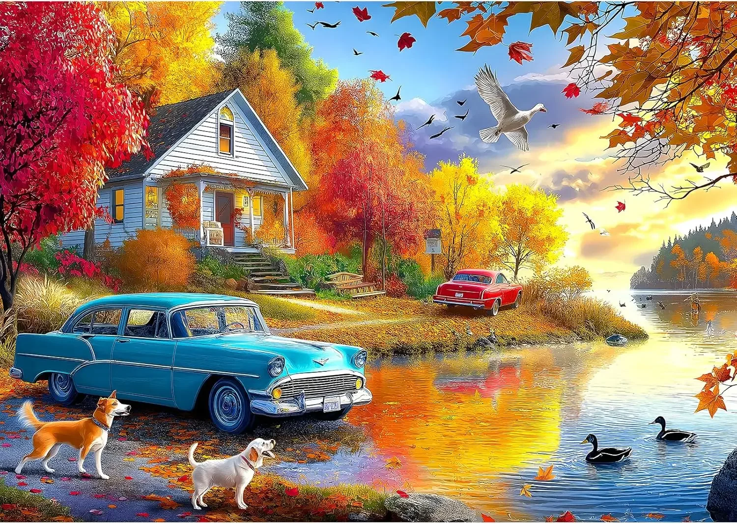 

300 Pieces Paper Puzzle Autumn Courtyard Jigsaw Puzzle Hight Diffcult Challenging Bedrom Living Room Decor Birthday Perfect Gift