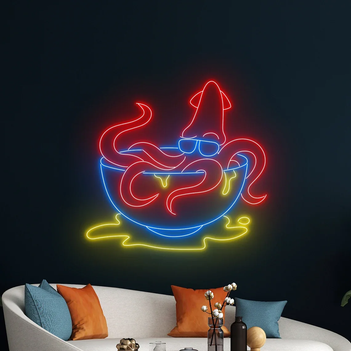 

Squid Bowl Neon Sign Cute Sea Food Sign Octopus Night Sign Room Decor Squid Restaurant Wall Art Hanging Business Food