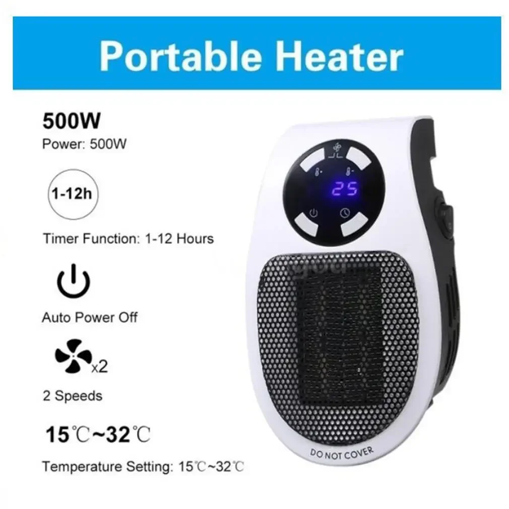 Wall-Outlet Mini Electric Air Heater - Powerful Warm Blower & Fast Heater Fan for Efficient Home Heating Solution