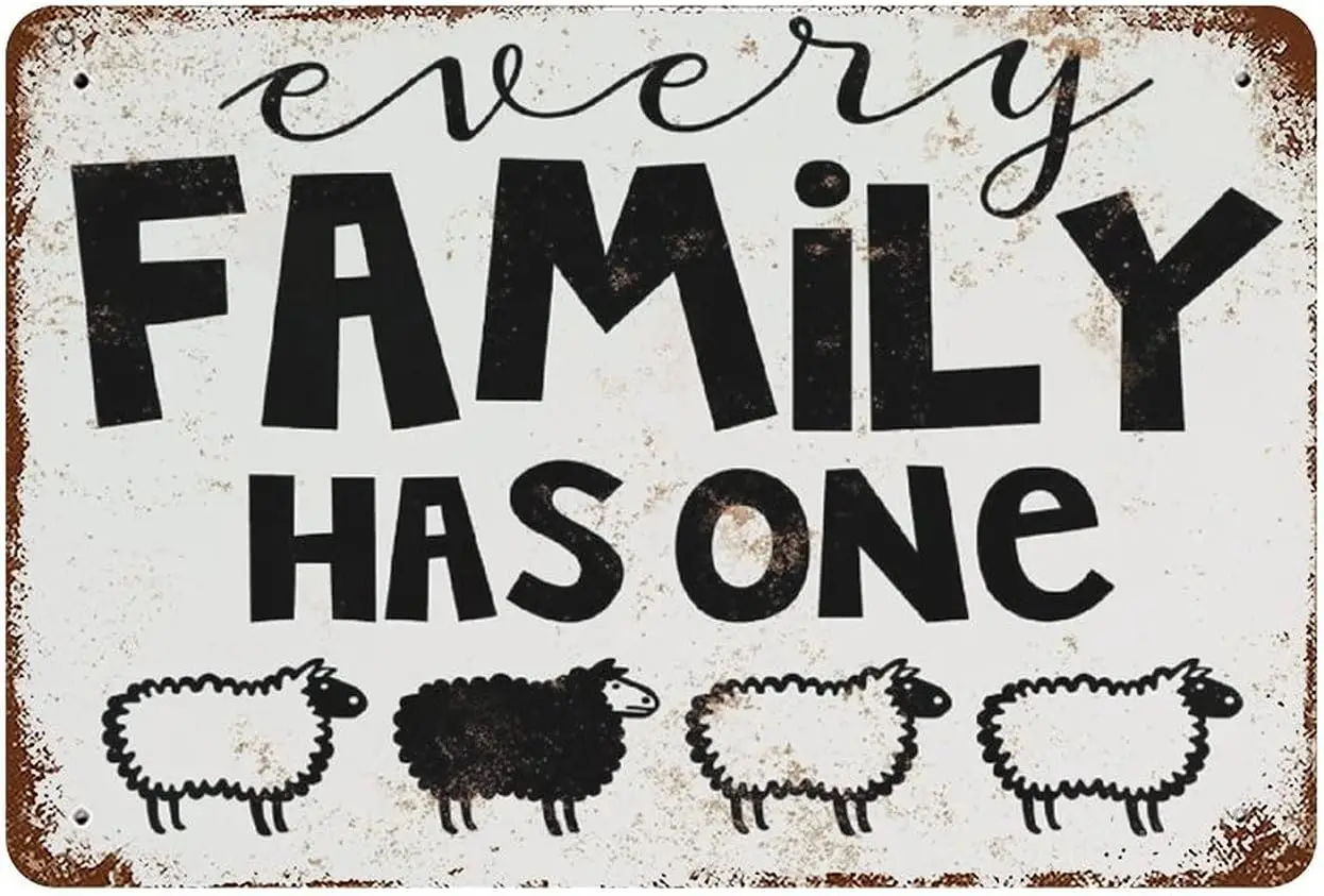 ArogGeld у каждого семьи есть один черный металлический знак из овцы, забавная цитата, металлический жестяной знак 8x1 2, винтажный алюминиевый знак, ретро табличка, настенное искусство