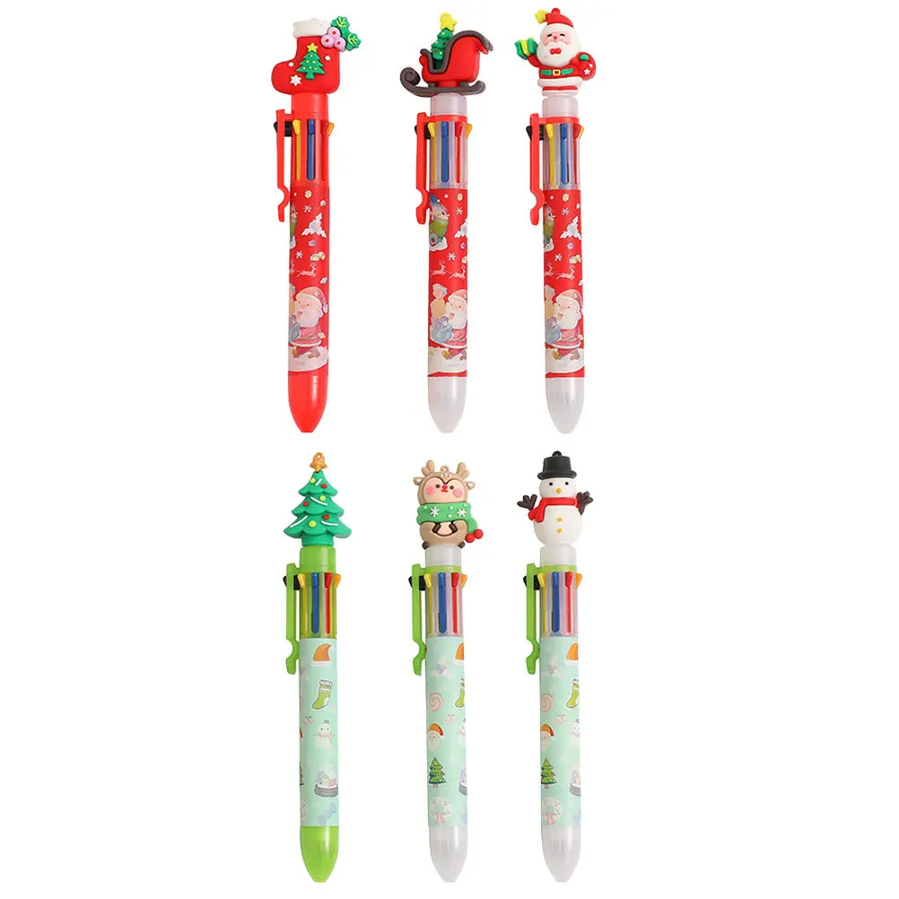 

6Pcs Xmas Ballpoint Pens Cartoon Style Retractable Writing Pens Smooth Ink Christmas Gifts Student Party Supplies