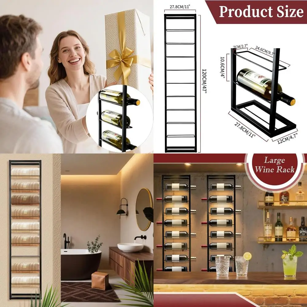 

Черная металлическая настенная полка для вина на 10 бутылок для подвешивания