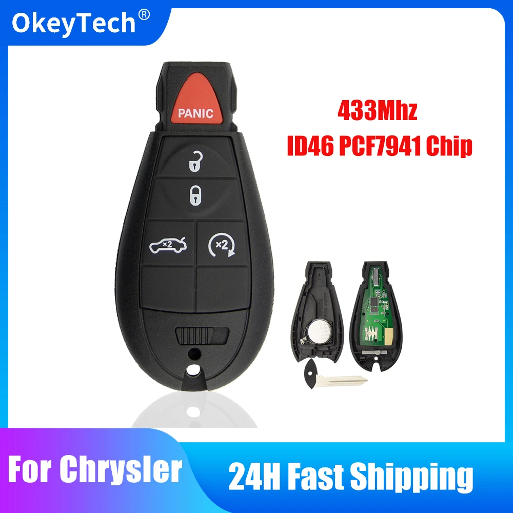 

OkeyTech Car Remote Smart Key for Dodge Magnum Durango Chrysler Town Jeep 433Mhz ID46 PCF7941 Transponder Chip with Insert Blade