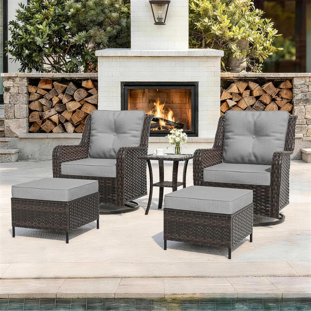 

5-Piece Patio urniture Set, Outdoor Thick Wicker Sectional Soas with 2 Swivel Chairs, High Back Sectional Soa Couch, Outdoor Con