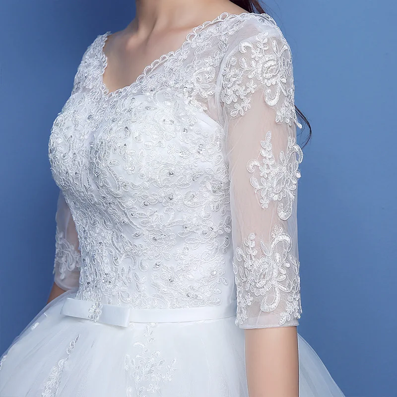 Robe de mariée blanche à demi-manches pour femmes, robes de Rh, appliques en tulle, patients, quelle que soit la occasion formelle