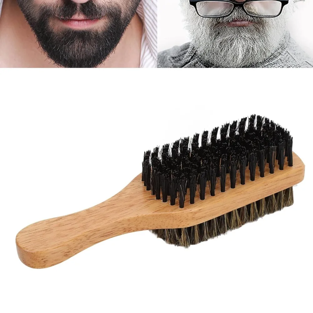 Brown Double Sided Beard Brush Nylon Side Rubber Wood Handle Mustache Brush Detangling Ergonomic Handle Beard Comb Home Grooming