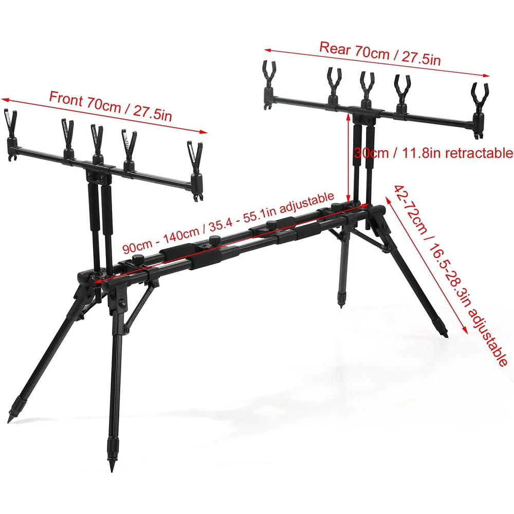 JSFUN  Adjustable 5-Rod Fishing Rod Stand – 90-140cm Extendable Tripod Foldable with 70cm Rod Holders for Shore Fishing view 2