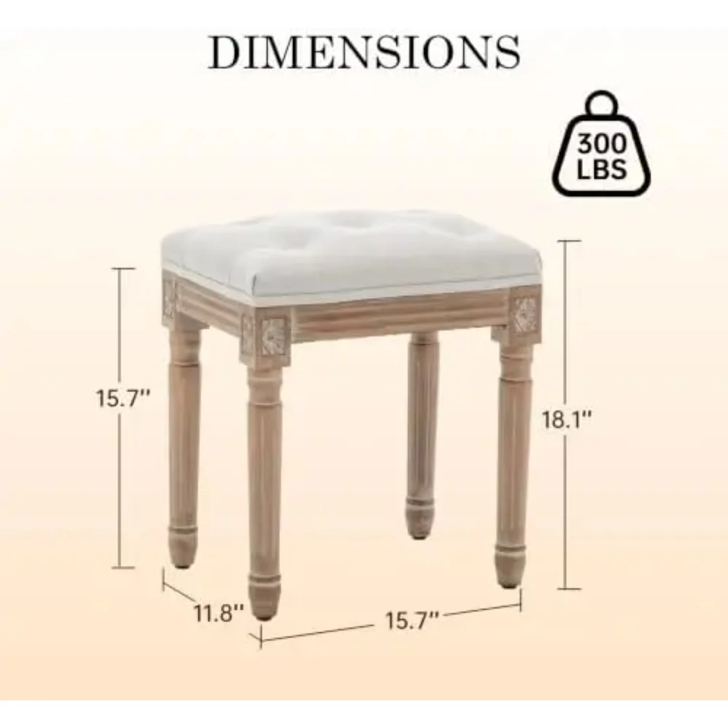 Tufted Vanity Stool with Linen Upholstery & Carved Solid Wood Legs | Ottoman, Floor-Safe Design, Multi-functional Use