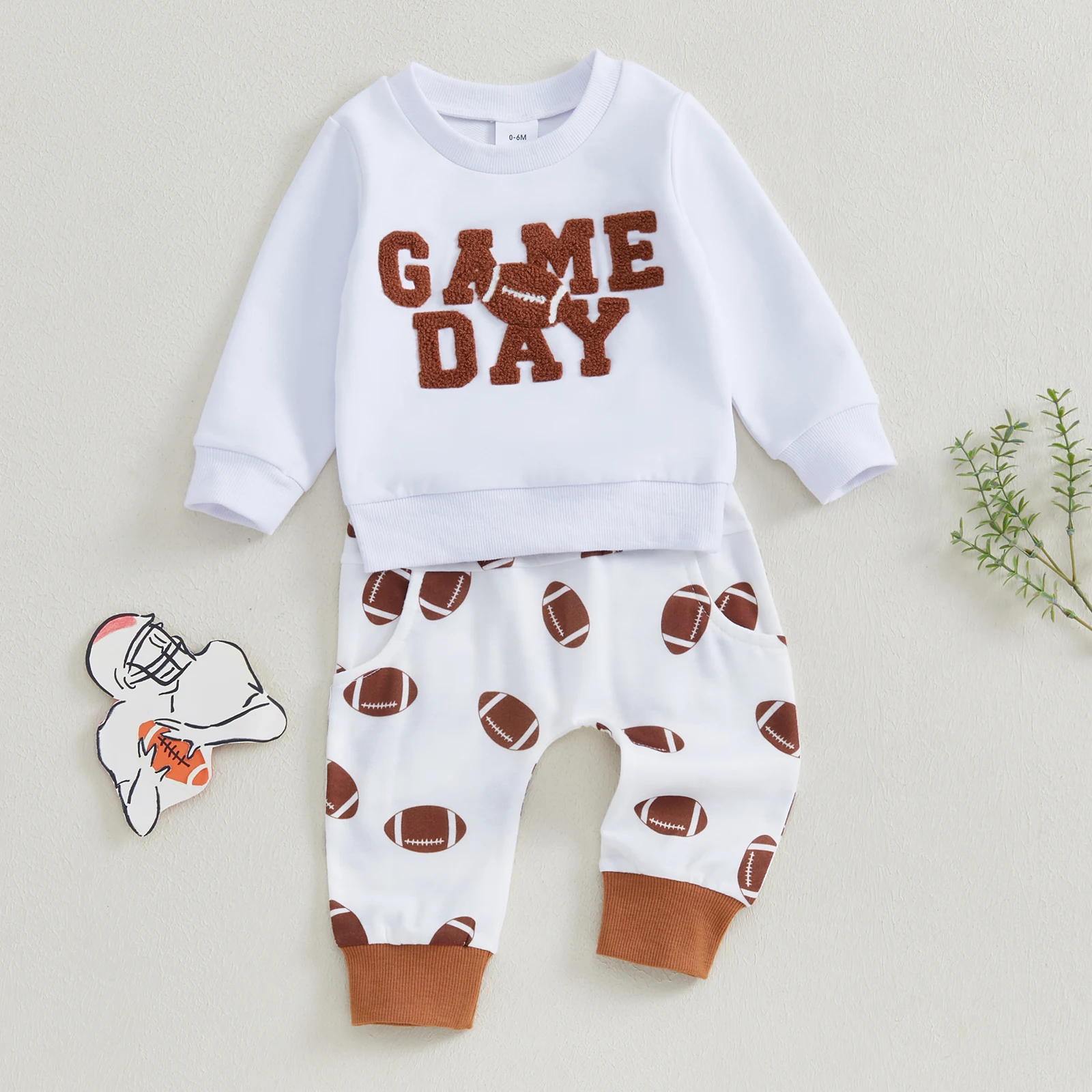 Kids Baby Boy 2Pcs Football Outfits Spring Autumn Activewear Long Sleeve Letter Embroidery Sweatshirt Casual Trousers Sets