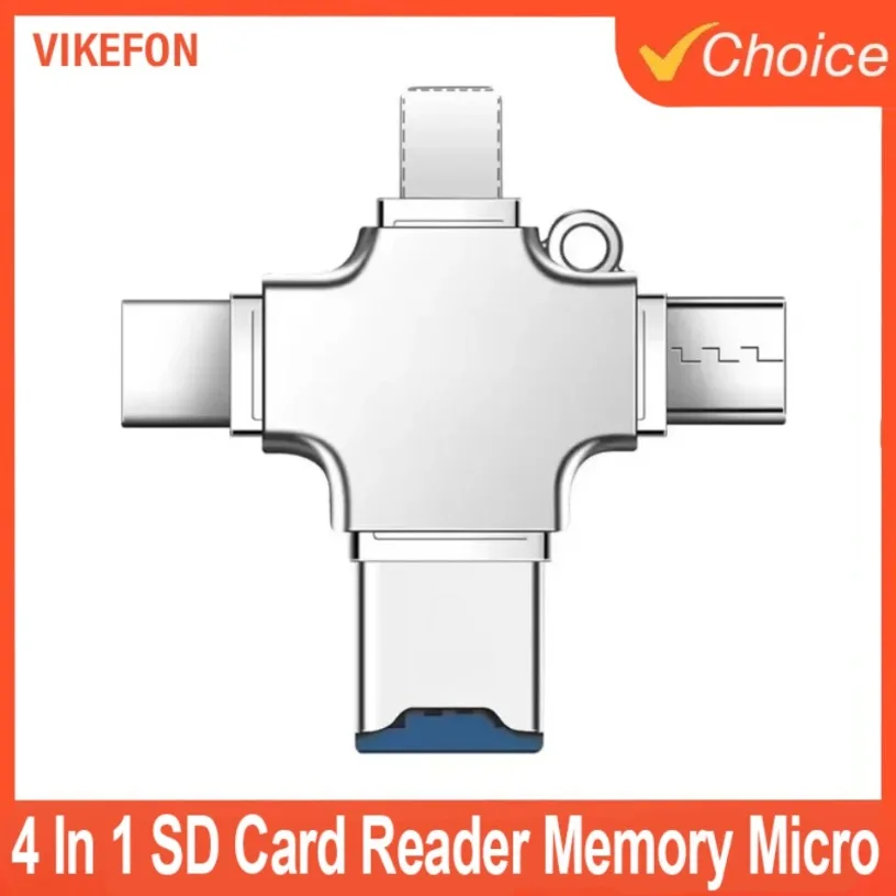 

4 In 1SD Card Reader Memory Micro For iPhone iPad Android Mac PC Camera Type-C Lighting USB C Android Reader Portable Reader