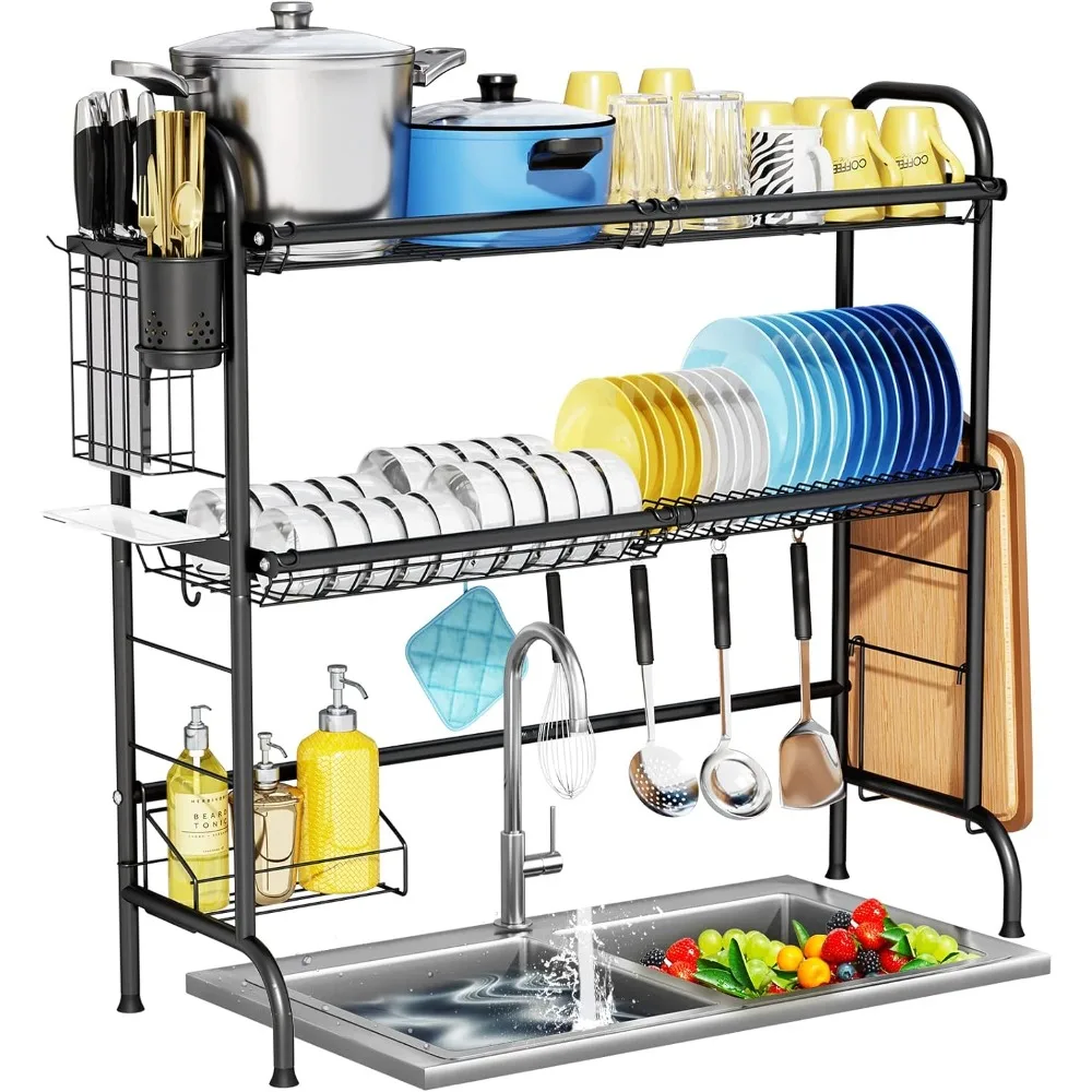 

Over The Sink Dish Drying Rack, 2-Tier Stainless Steel Large Over The Sink Dish Rack with Utensil Holder Dish Drainers for Kitch