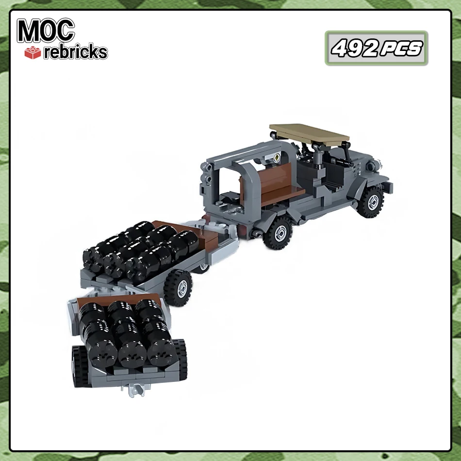 MOC M6 Truck & M5 Bomb Trailers Building Blocks Set WW II Transport Vehicle Model DIY Assembly Technology Bricks Children's Toy