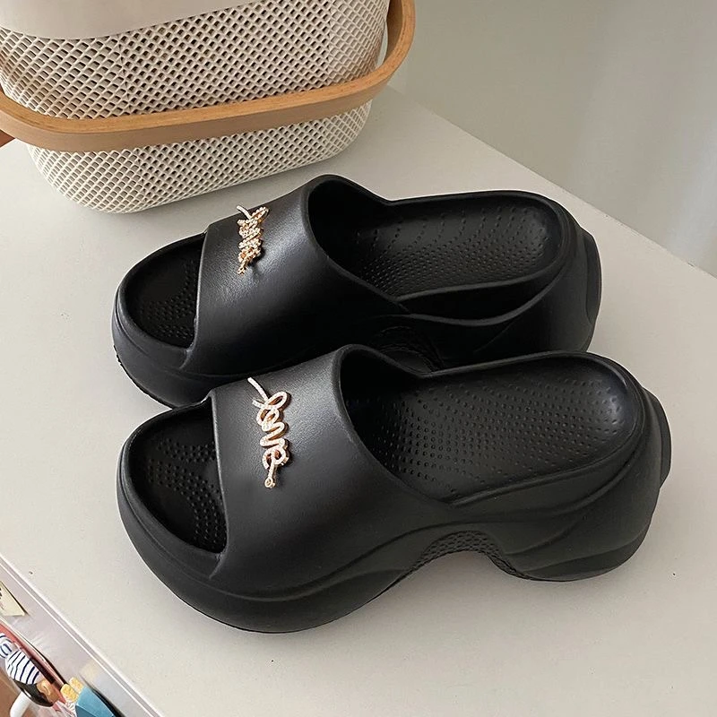 Женские удлиняющие тапочки, размеры 36–41 ярда, новые повседневные сандалии с круглой головкой и бриллиантами, удобные легкие туфли на толстой подошве