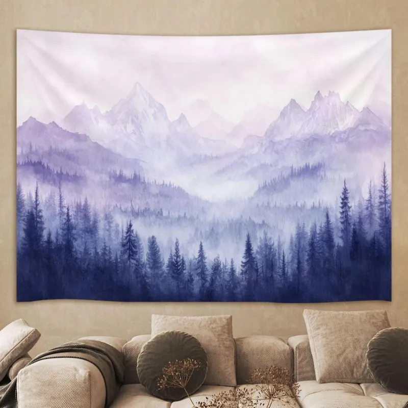VIKAMA Nordic style Purple Mountain Mist Forest Tapestry Polyester Fiber Bedroom Living Room Wall Hanging Room Decoration