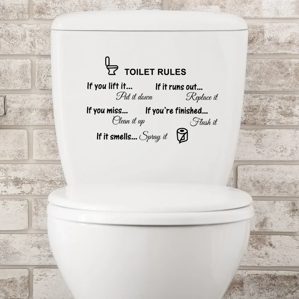 2024 Toilet Rules English Letter Toilet Stickers Art Decals DIY Bathroom Posters Decor Waterproof Vinyl Mural Toilet Stickers