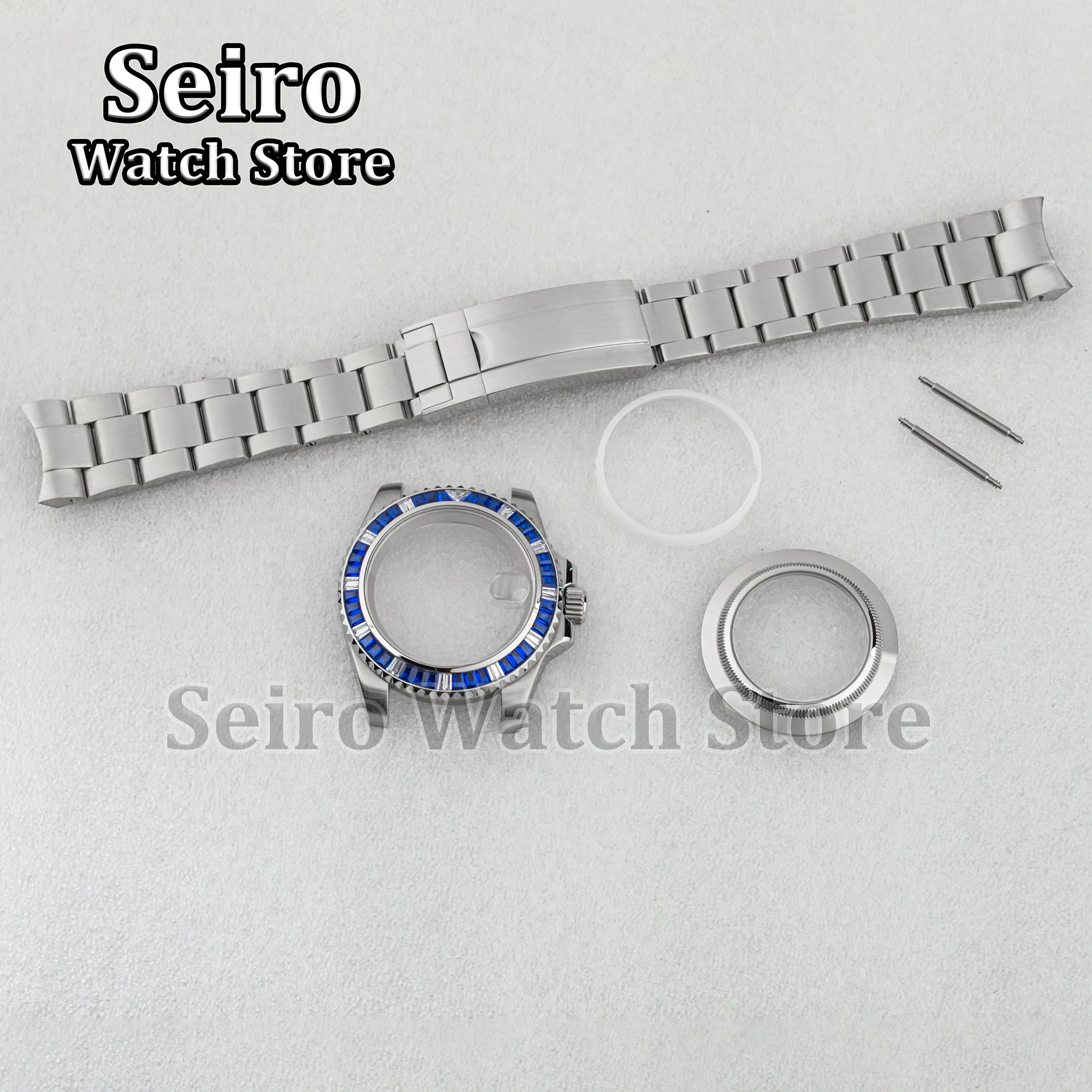 40MM Stainless Steel Diamond Watch Case Oyster Strap 100M Waterproof Sapphire Glass for SUB NH34 NH35 NH36 Movement Watch Parts