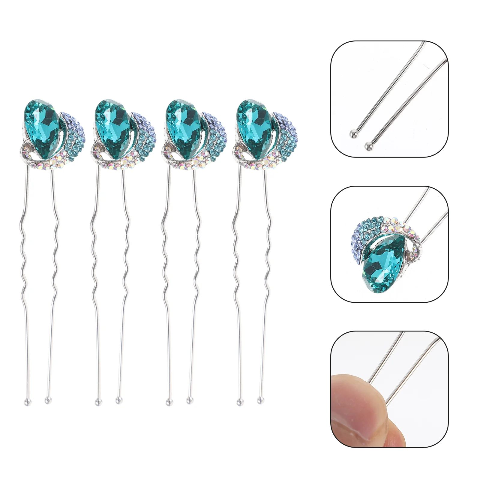 

4 Pcs Blue Hairpin Rhinestone Small Accessories Shape Wedding Women Bobby Pins Girl Decorative Headgear Bride