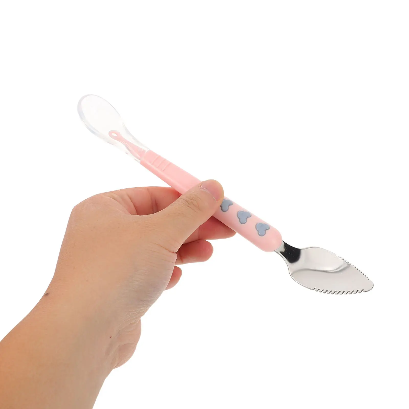 2Pcs Baby Silicone Feeding Spoon Double Head Fruit Scraping Infant First Feeder Soft Ergonomic Handle Baby LED Weaning Feeding