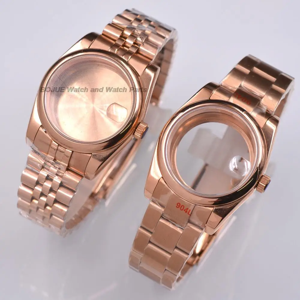 

36mm/40mm Rose Gold PVD Coating NH35 Case Watch Parts for NH36 Mechanical movement Sapphire Glass Steel strap Watch Accessories