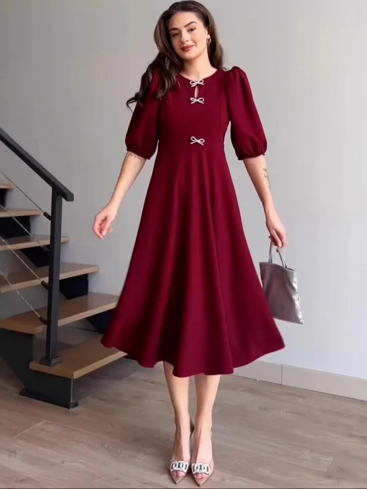 New 2026 Women's plus Size Dr with Belt k Red Evening Gown KTV Formal Dr Polyester Fiber mid Waist Five Sve Length