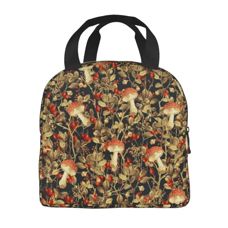 Vintage Mushrooms Garden Floral Pattern Insulated Lunch Bags for Psychedelic Psilocybin Shrooms Cooler Thermal Bento Box Work