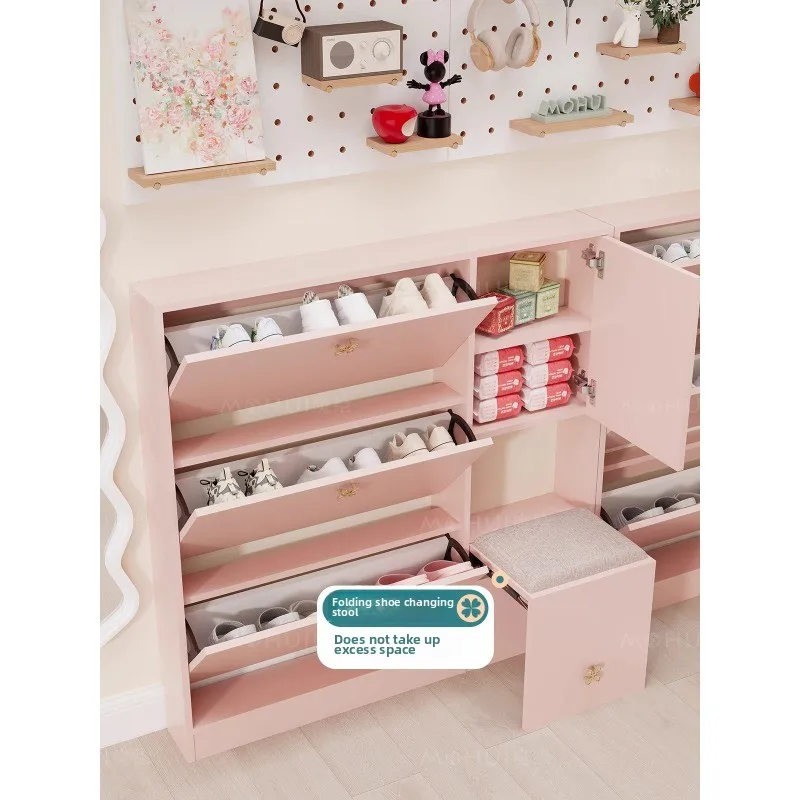 

Розовый шкаф для обуви, складной табурет для пеленания обуви, встроенная комбинация, шкаф для обуви на стене, входной шкаф, ультра-ти