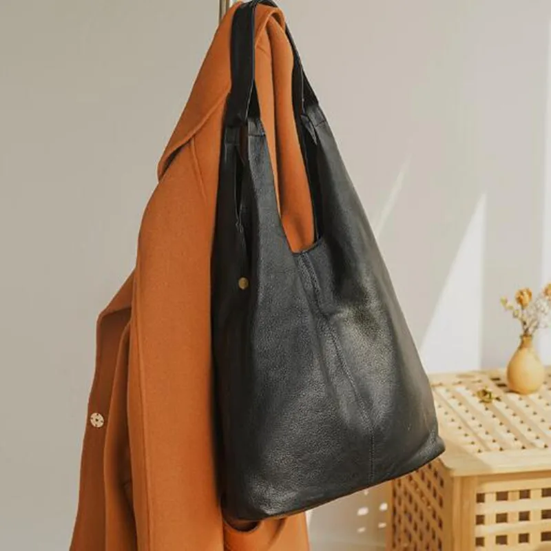 Borsa posteriore multipla di grande capacità in pelle di vacchetta a strati Baotou femminile grande Tote borsa moda Casual con manico superiore