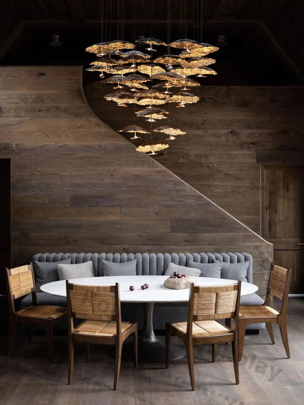 The Dream Umbrella Art Deco Copper LED Ceiling Chandeliers Lighting Lustre Suspension Luminaire Lampen For Foyer Dinning Room