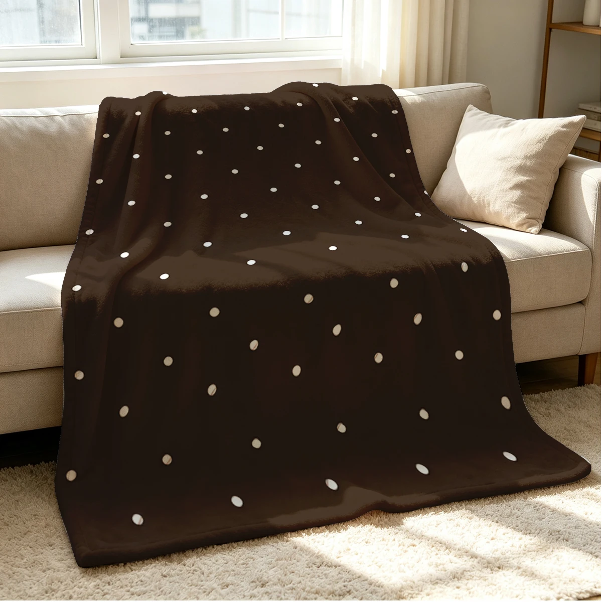 Dots Brown Flannel Blanket Warm Soft Halloween Christmas Couch Warm Cozy Decorative Decor Gift for All Season