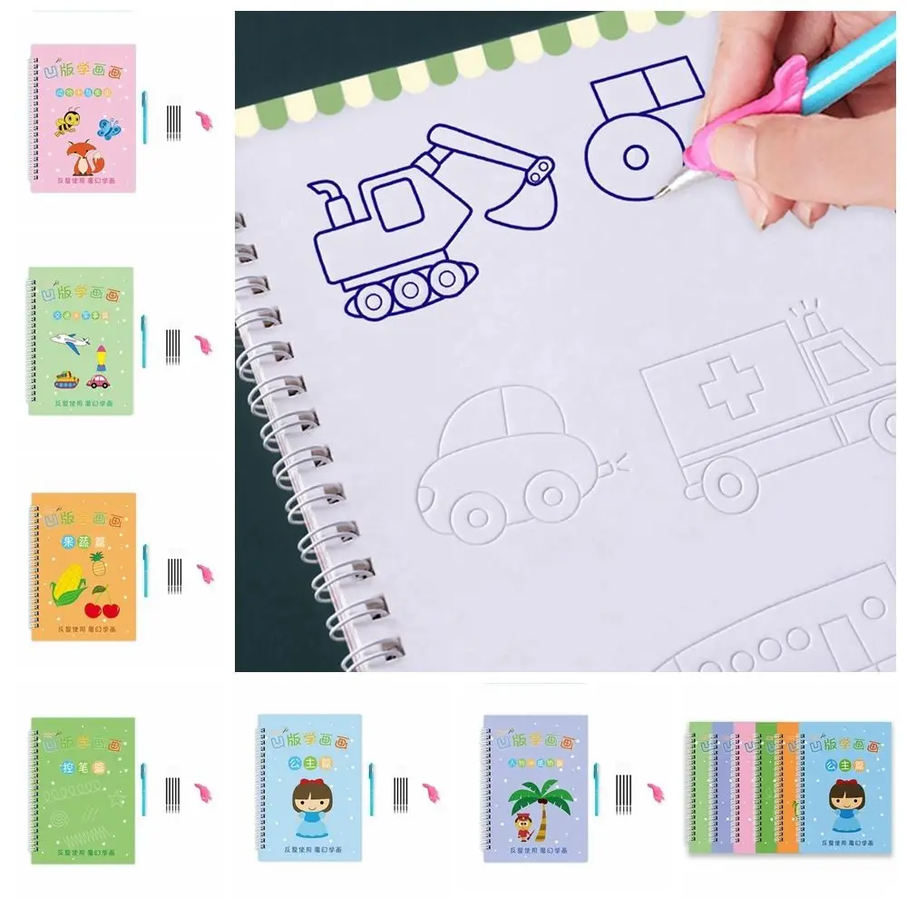 3D Groove Reusable Magic Book Curious Copybook Children Drawing Books Educational Montessori Games for Writing Practice Book