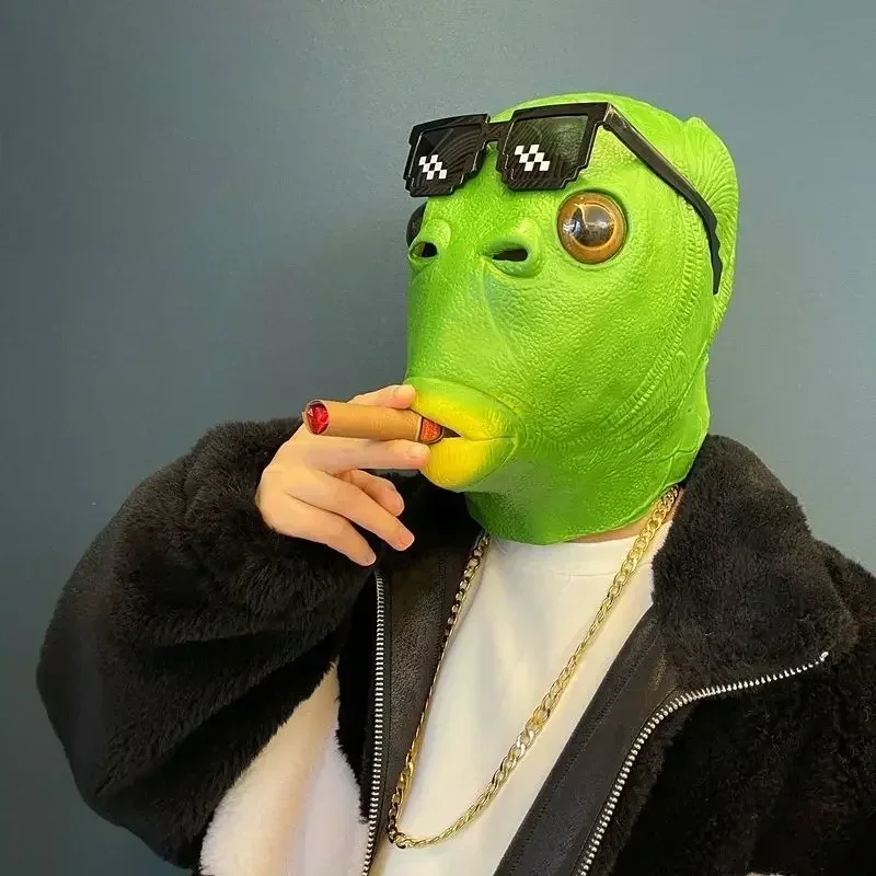 面白いコスプレマスク 男女兼用 大人用パーティー 魚の頭マスク ヘッドドレス メイクアップパーティー グリーンヘッド フィッシュフード 動物 ラテックス