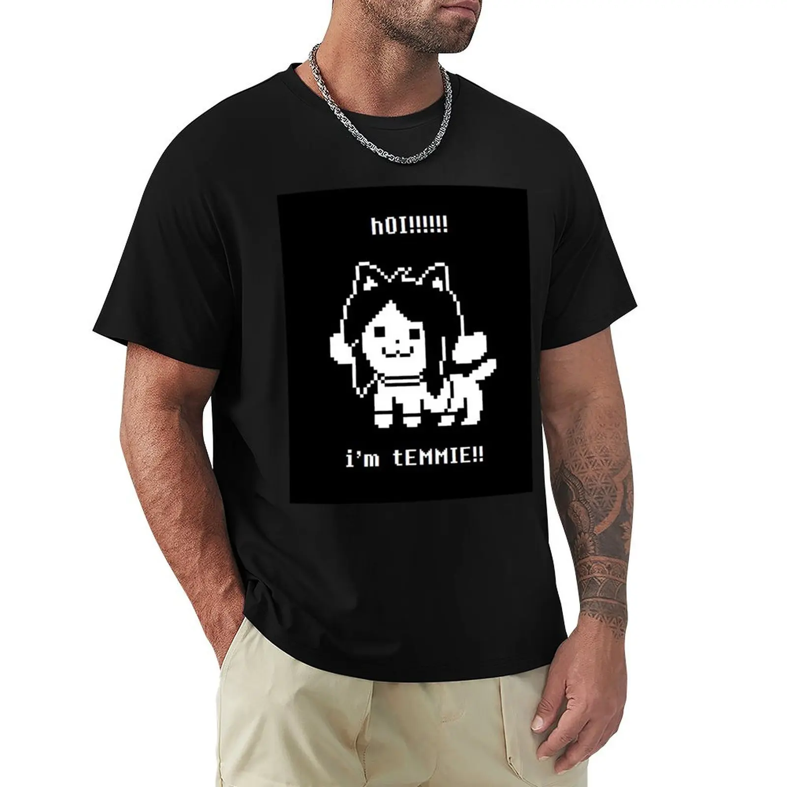 h0I! Temmie - Undertale T-shirt oversizeds shirts graphic tees quick-drying plain black t shirts men