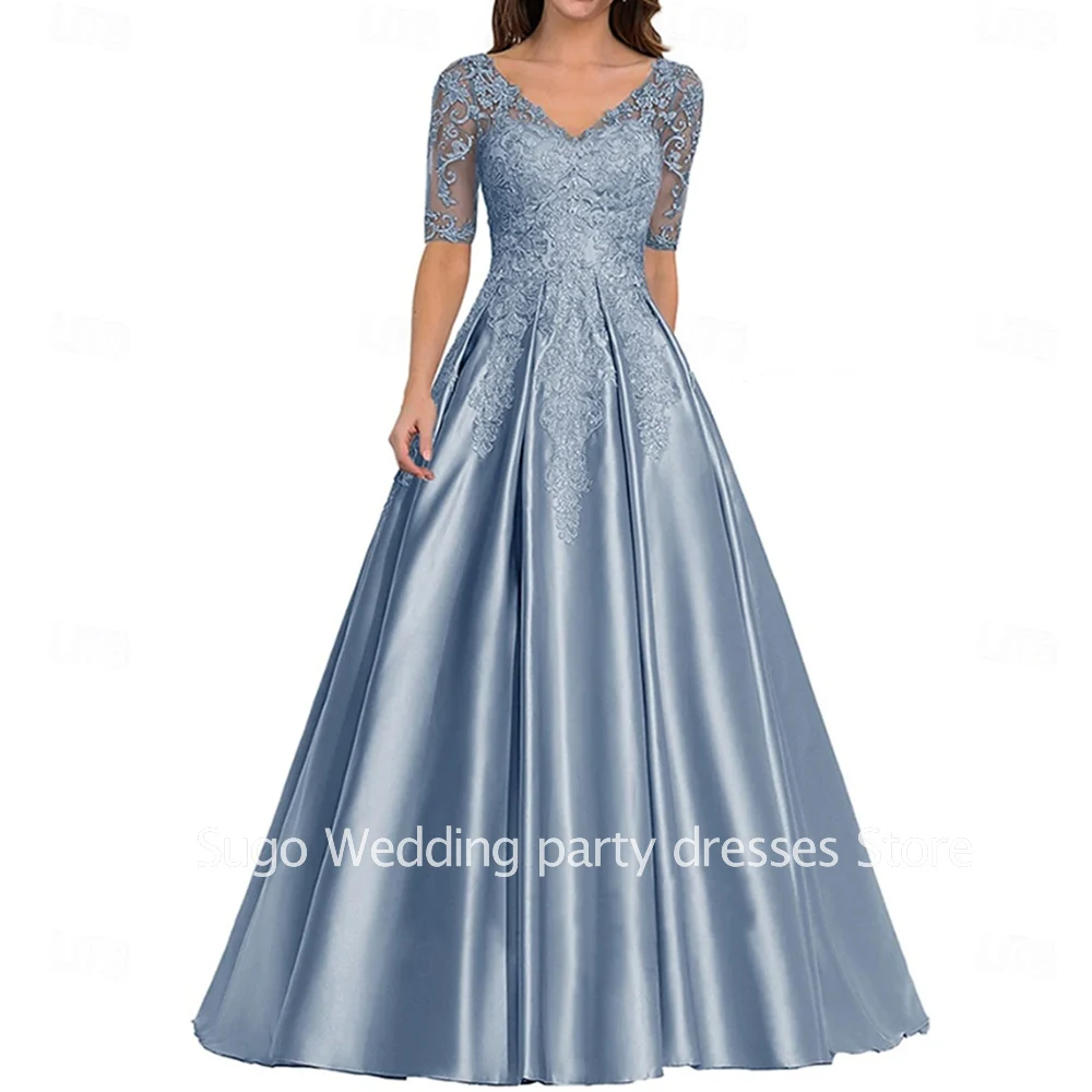 Customized Elegant Beads Long Mother of the Bride Dresses Satin V-Neck Floor-Length A-Line Wedding Guest Party Groom Dress 2025