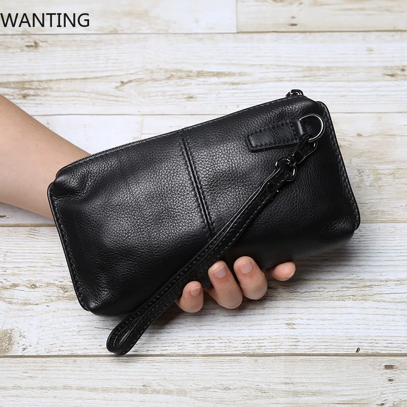 

Genuine Leather Handbag For Men's Soft Leather Retro Casual Top Layer Cowhide Long Wallet With Large Capacity Zipper Phone Bag