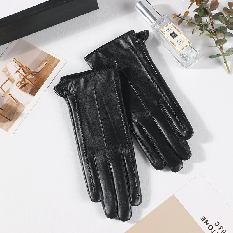 Women Winter Gloves Driving Cycling Warm Thin Touchscreen Windproof Coral Fleece guantes ciclismo PU Leather Fashion Gloves