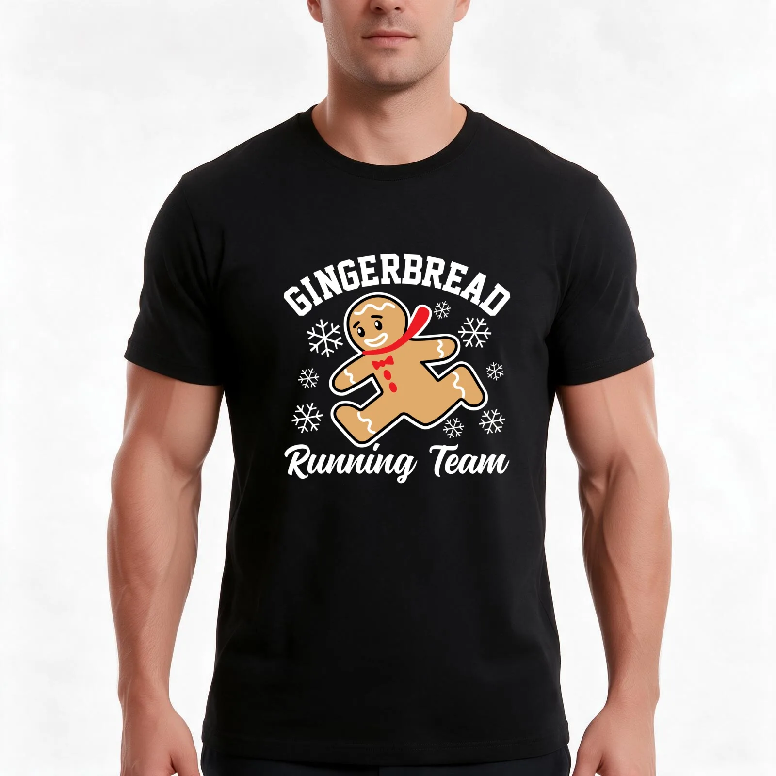 Gingerbread Running Team Christmas T-Shirt, Summer Casual Cotton Tee, Oversized Streetwear Tops, Vintage Graphic Print