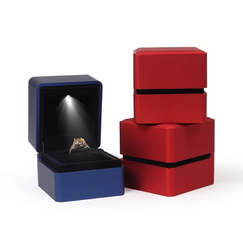 Wedding Ring Box without/with LED Light, Velvet Gift Earrings Jewelry Organizer Display Box for Anniversary Engagement