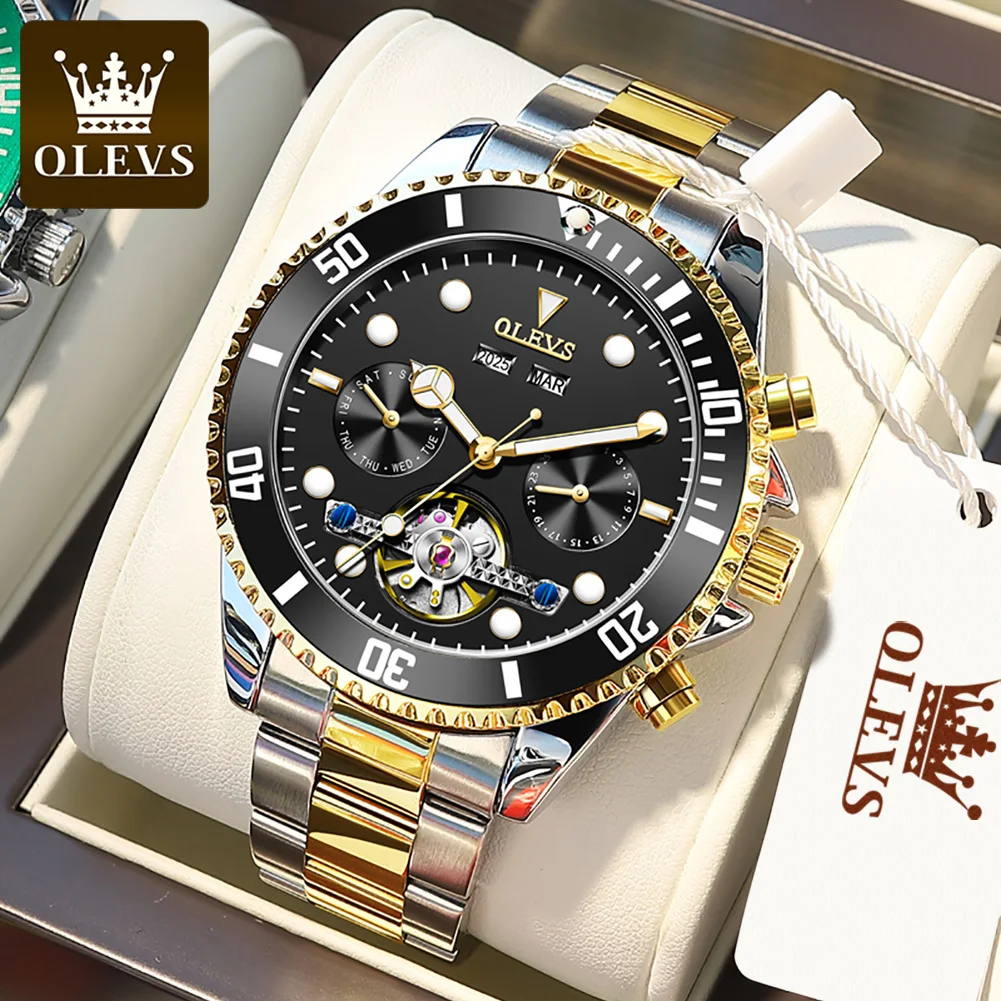 OLEVS 6605 Original Luxury Brand Men\'s Automatic Mechanical Watch Frame Hollow Date Week Business Waterproof Men\'s Watch