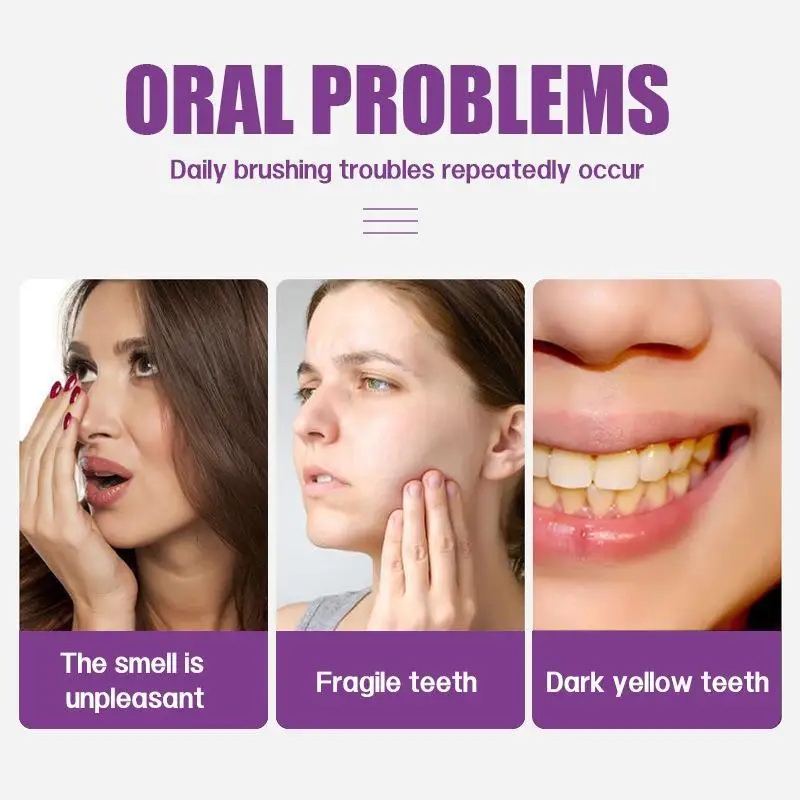 80 جرام استعادة الأسنان مسحوق معدني تبييض إزالة البقع البلاك تقوية الأسنان تحسين رائحة الفم الأرجواني الأسنان سطع