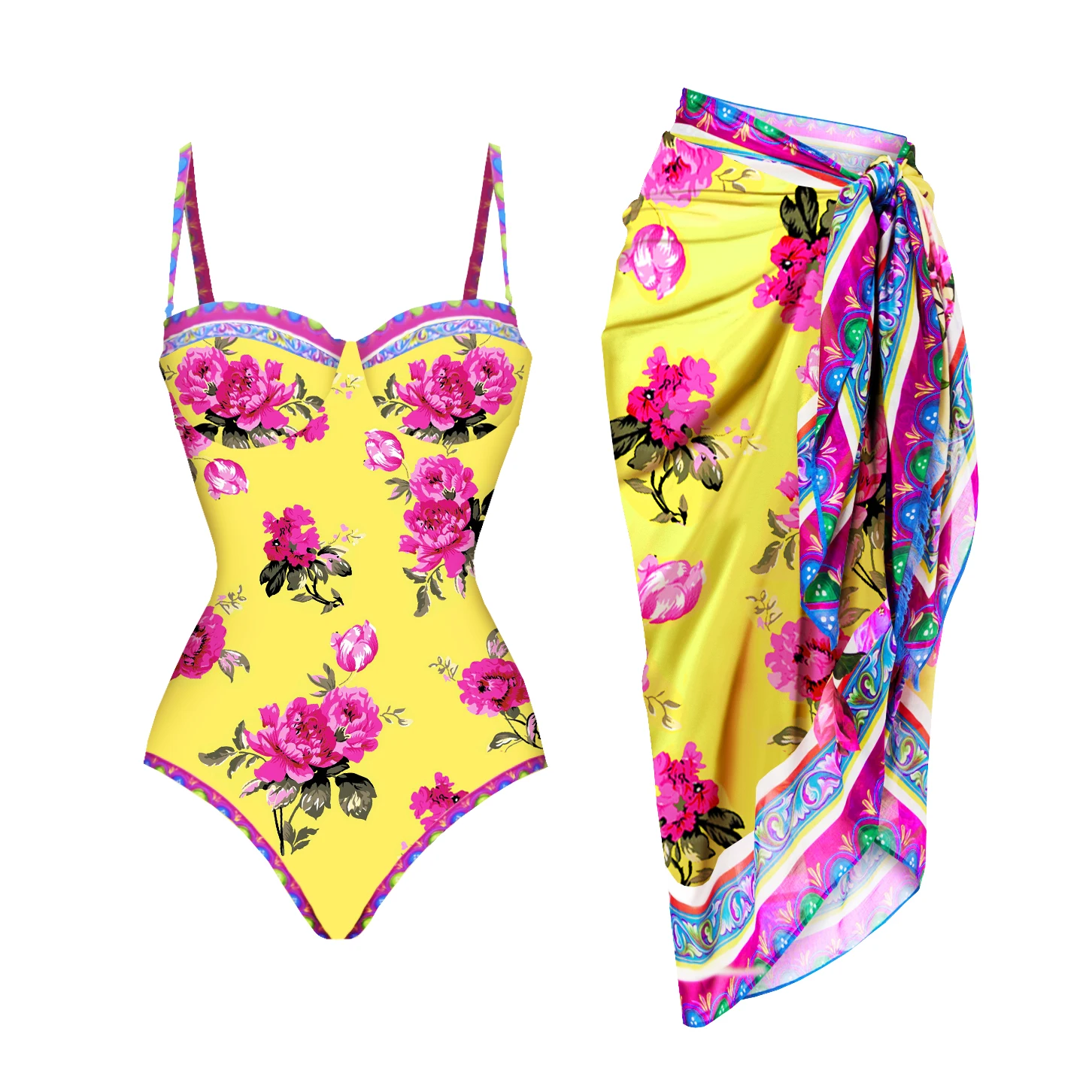رفع ملابس السباحة 2026 مثير بيكيني النساء ملابس السباحة الأزهار المطبوعة بِدل السباحة الإناث العصابة Biquini كشكش ثوب السباحة بحر #2