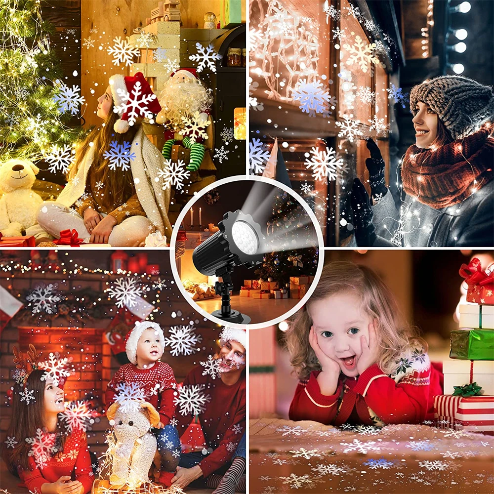 Christmas Snowstorm LED Projection Lamp Holiday Snowflake Projector Light Remote Control and Timing for Wedding Home Party Decor