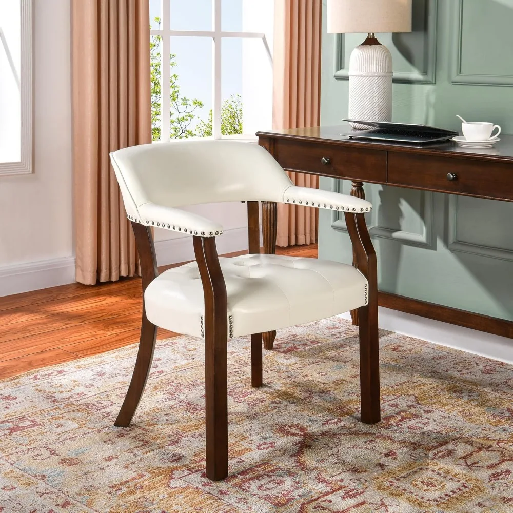 كرسي طعام من الجلد الصناعي من LEEMTORIG بأذرع، كرسي طعام من الخشب الصلب مع ظهر داعم، كراسي طاولة لعبة البوكر، Boss Capti