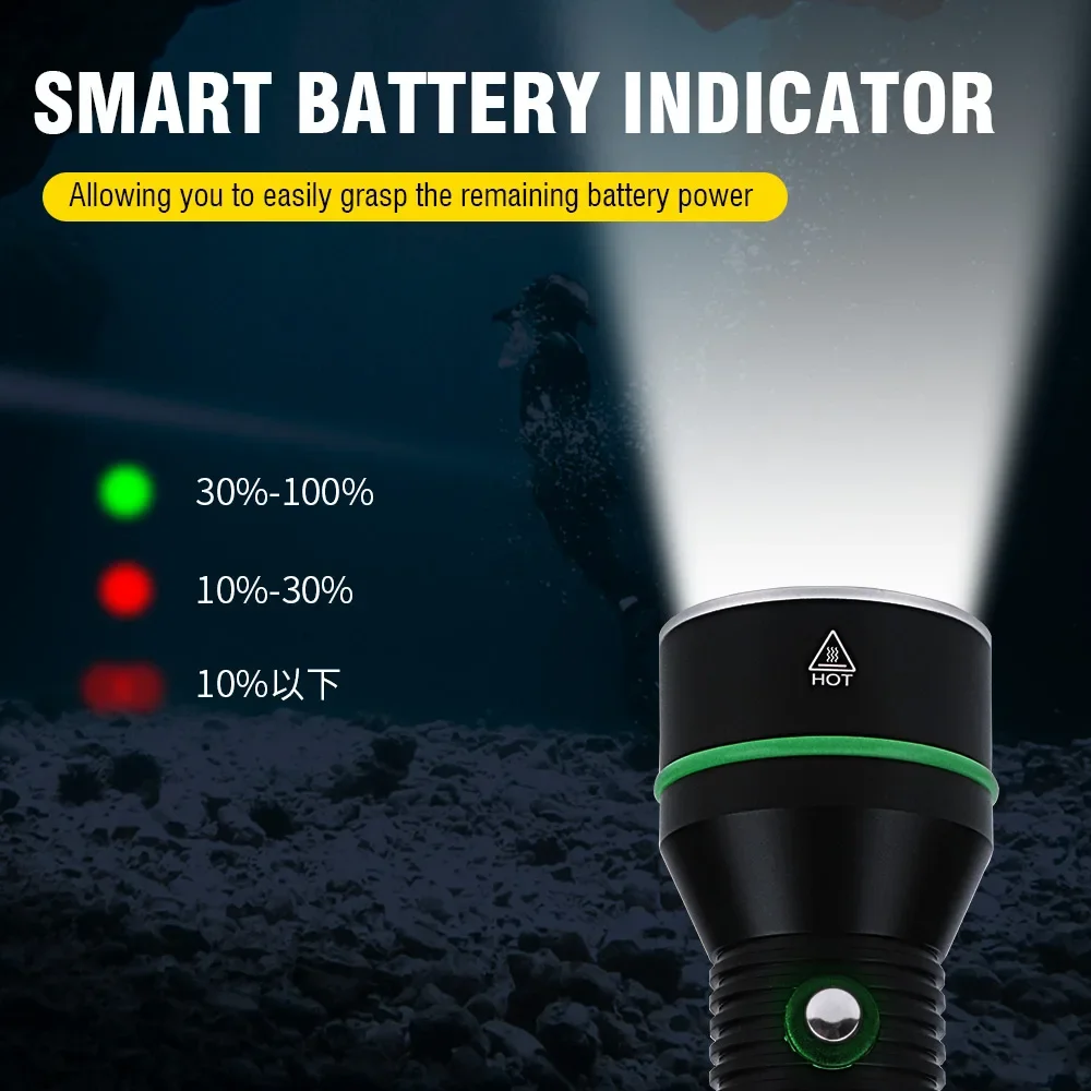 BORUiT S5 2000LM XHP70 LED Scuba Diving Flashlight Underwater 110M IPX8 Waterproof Torch Spearfishing Lantern