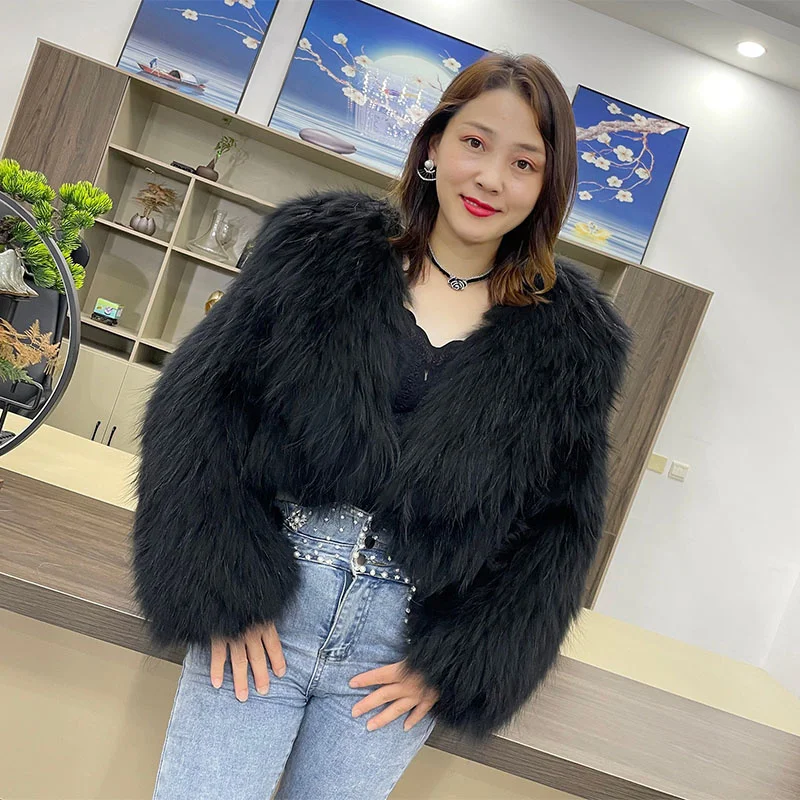 New Women's Casual Knitted Coat With True Raccoon Hair Korean Edition Short Style Temperament Fur Winter Thickened Warm Coat